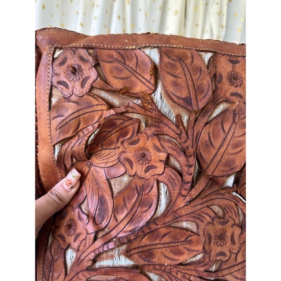 Unbranded Intricate Handmade Tooled Floral Cutout Leather Decorative Pillow - Picture 3 of 11